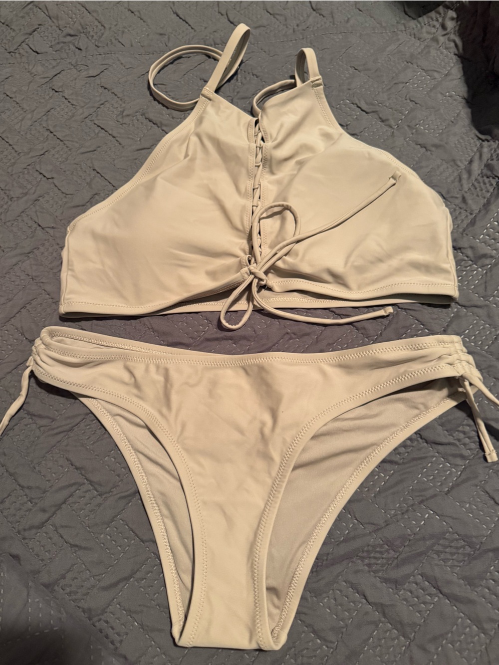 aerie Beige Lace-Up Bikini Set